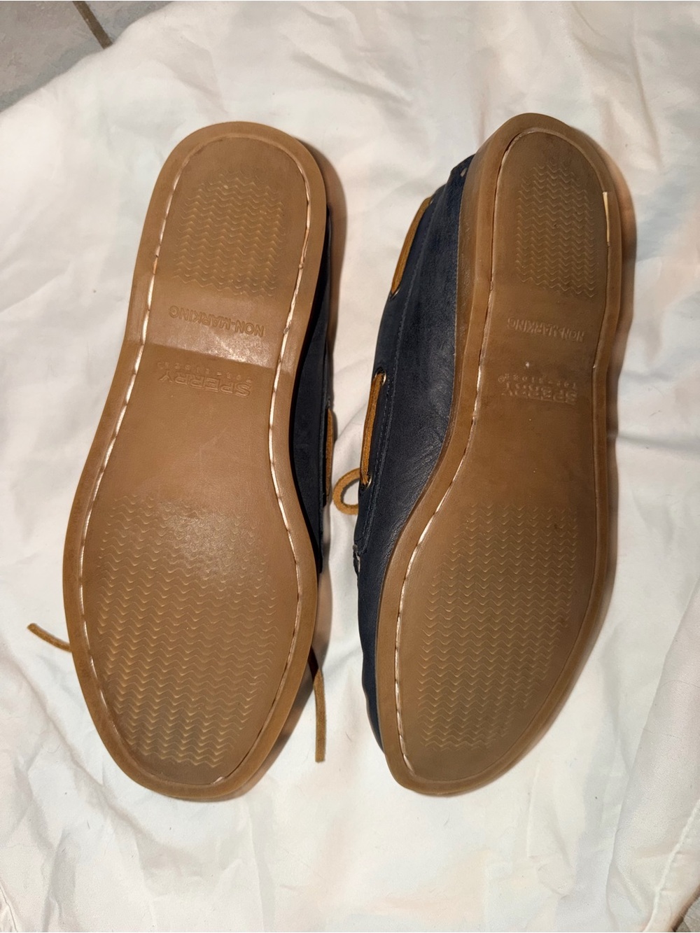 Sperry Navy and Tan Leather Moccasin Boat Shoes - Picture 5 of 6